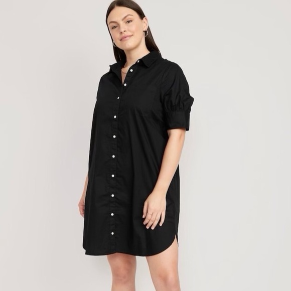 NWT! Black Short-Sleeve Poplin Shirt Dress  - Multiple Sizes 💜 - Picture 1 of 6